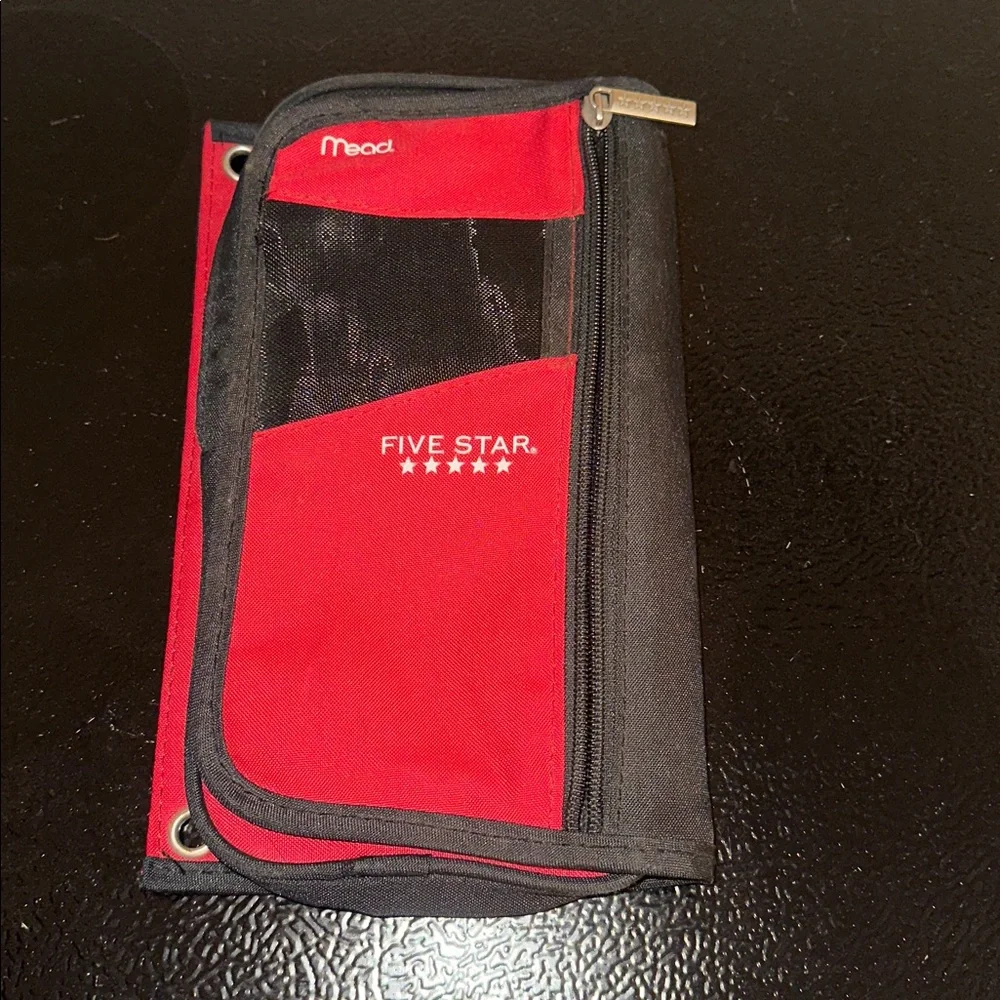 Five Star Red and Black Binder Pouch with Mesh Pocket